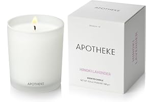 Apotheke Signature Scented Candles for Home, Hinoki Lavender - 10.5 oz - Soy Wax, Non Toxic, Large Jar White - Luxury Candle Gifts for Women & Men - Hinoki Cypress, Lavender, and Lotus Flower
