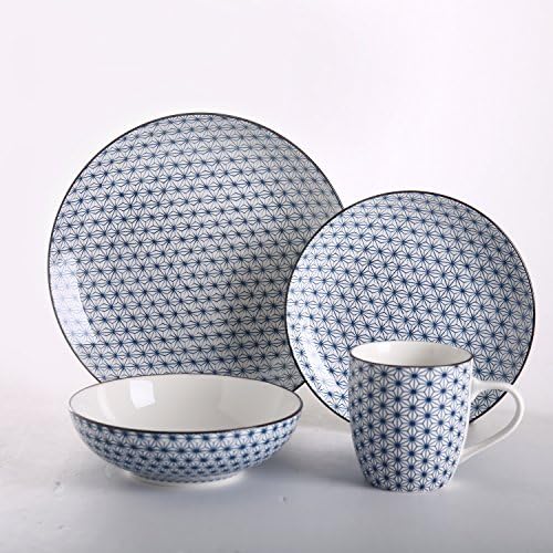 SOLECASA "16-Piece/Service for 4" Printed Porcelain/Ceramic Dinnerware and Serveware Set,Ideal Place Setting Set,Round Assorted Dinner Set (90102)