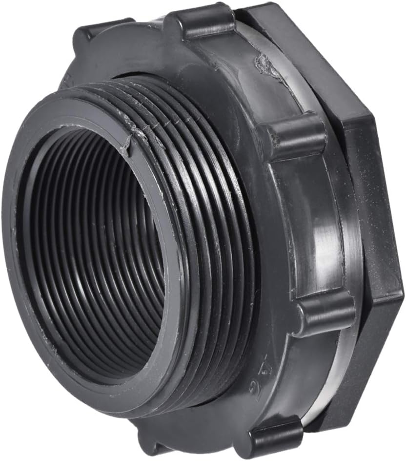 sourcing map Bulkhead Fitting, BSPT2 Female, Tube Adaptor Pipe Fitting with Silicone Gasket, for Water Tanks PVC, Gray