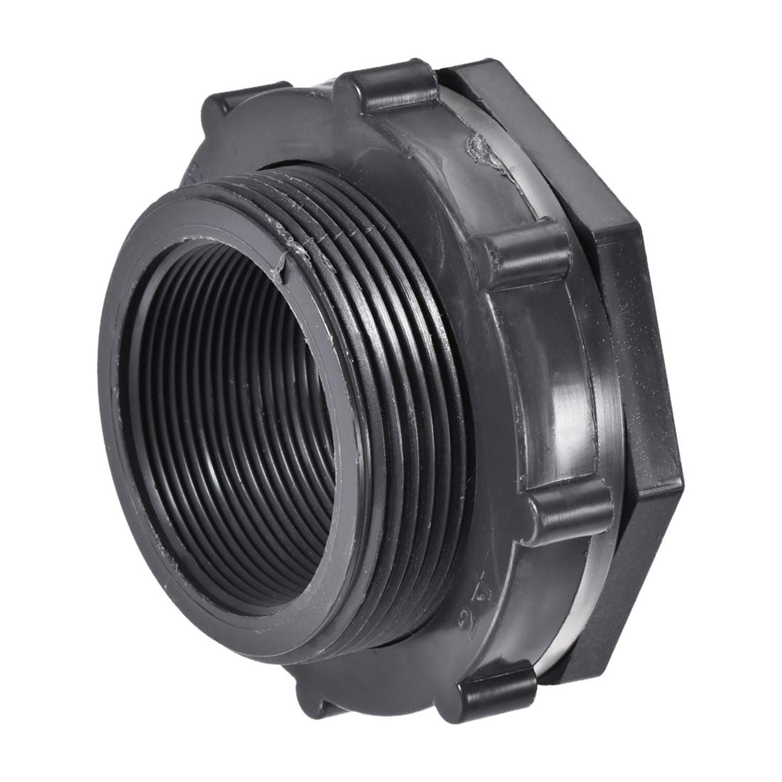 sourcing map Bulkhead Fitting, BSPT2 Female, Tube Adaptor Pipe Fitting with Silicone Gasket, for Water Tanks, PVC, Gray