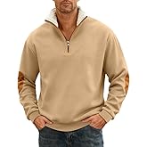 QOSOQ Men's Fleece Sweatshirts Vintage Quarter Zip Pullover shirt Casual Long Sleeve Sweatshirt warm tops
