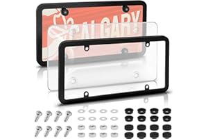 2 Pack Black Car License Plate Frames HADEEONG Clear License Plate Covers 4 Holes License Plate Protectors Automotive Exterio