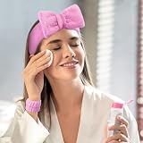 Aomig Spa Headbands Women Fluffy Bowknot Elastic Microfiber Pink 2 Wrist Straps view 5