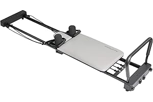 Stamina Products AeroPilates 287 Pilates Reformer – Home Gym Equipment with Adjustable Headrest, Padded Foot Bar, 3 Resistance Cords, and 2 Workout DVDs