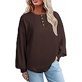 AlvaQ Womens Oversized Sweatshirts Plus Size Casual Loose Long Sleeve Button Up Henley Tops