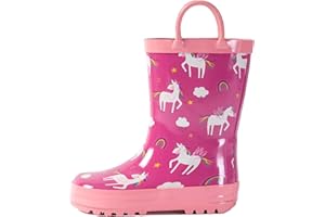 Hbxooxts kids Rain Boots, Toddler Rain Boots Waterproof Rubber Kids Rain Boots for Girls and Boys with Fun Patterns and Easy-On Handles