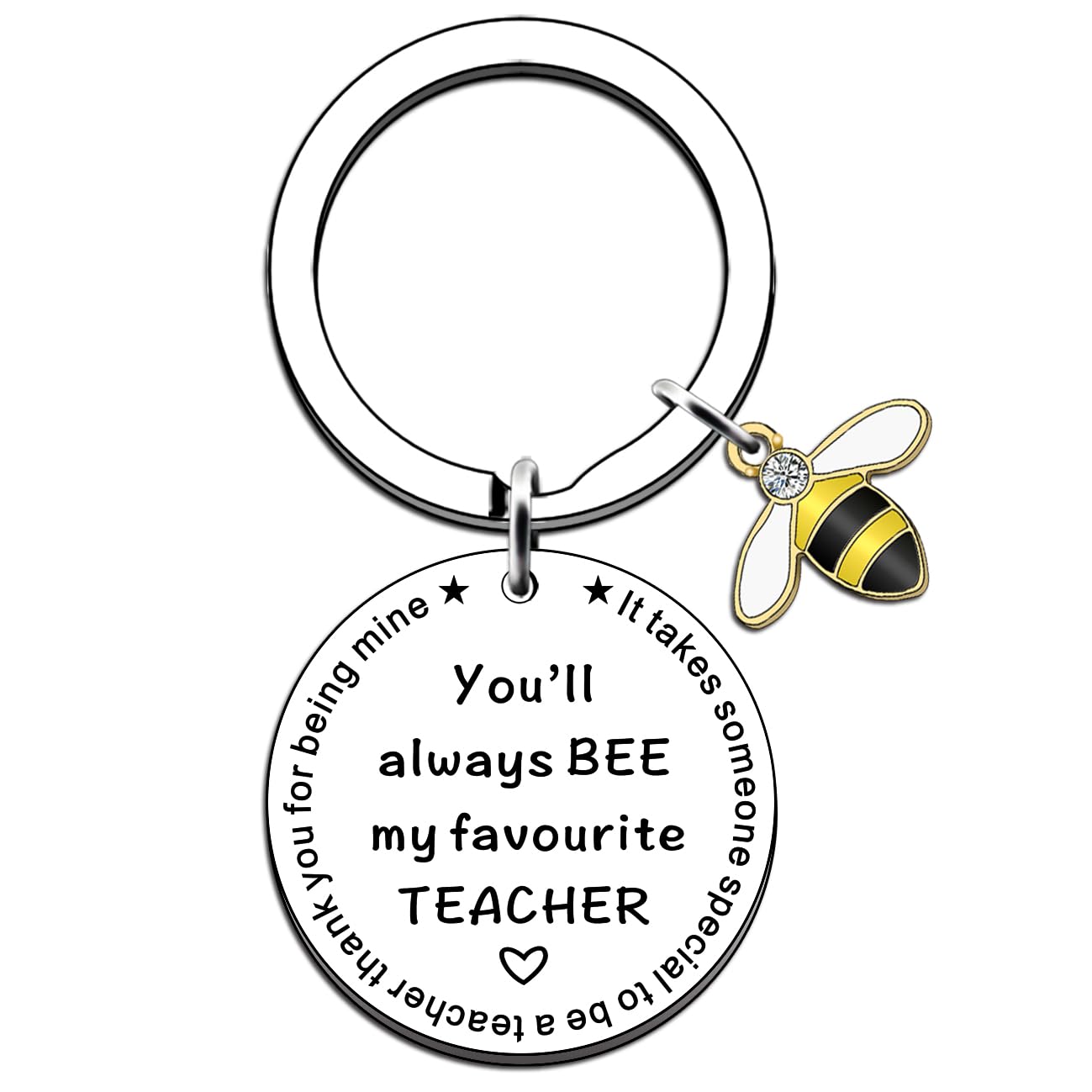 JMIMO Teacher Keyring Gifts Teacher Appreciation Thank You Gift Bee Keyring Retirement Gift for Teacher You Will Always Bee My Favorite Teacher Keychain