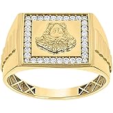 Jewels By Lux 14kt Yellow Gold Mens Cubic-Zirconia Square Head Medusa Egyptian Ring