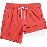 TENGINE Men's Swim Trunk 5" with Compression Liner 5 Inch Quick Dry Board Shorts Zipper Pocket