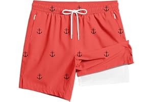 TENGINE Men's Swim Trunk 5" with Compression Liner 5 Inch Quick Dry Board Shorts Zipper Pocket