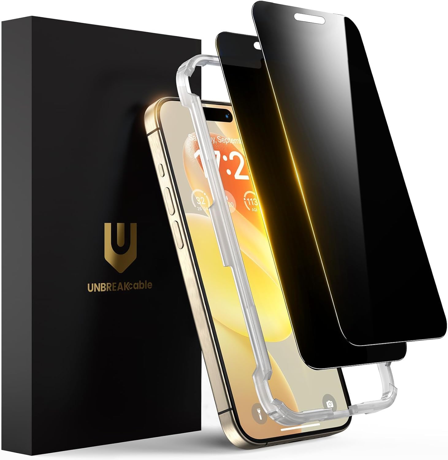 Photo 1 of UNBREAKcable Privacy Screen Protector for iPhone 15 Pro Max, Shatterproof Tempered Glass [True 28°Anti Spy] [9H Hardness] [Easy Installation Frame] Private Protector for iPhone 15 Pro Max 6.7"-2 Pack