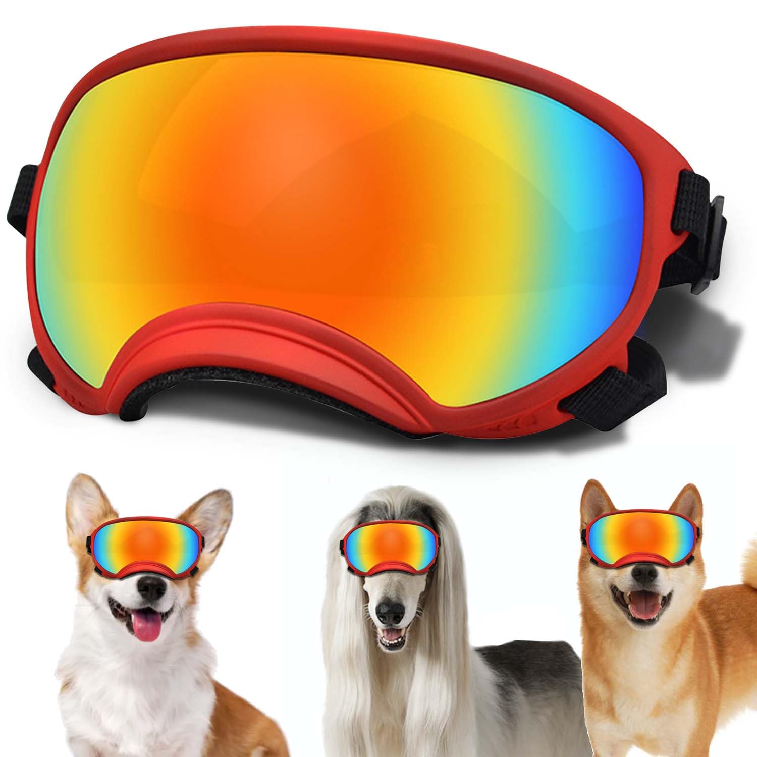 Dog Sunglasses, Dog Goggles with Adjustable Strap, UV Protection, Windproof, Suitable for Small Medium-Dogs, Dogs Eyes Protection