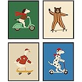VONTP Kids Animal Nursery Wall Art Decor, Retro Dog Goose Bear Nursery Prints Poster Wall Decorations for Kids Boy Nursery Toddler Room Bedroom Playroom, 8x10 Inch Set of 4 (Unframed)
