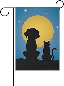 VIKKO Silhouette of Dog Cat Moon Starry Night Garden Flag Small Yard Flag Double-Sided Welcome Polyester Yard Banner for Outdoor Home Decor - 12 x 18 Inch