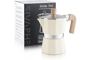 Sivaphe Aluminum Moka Pot 3 Espresso Cups, Percolator Espresso and Coffee Maker, Portable Stovetop Italian and Cuban Café Brewer for Home and Camping White