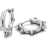 Pair Stainless Steel Spike Circle Huggie Hinged Hoop Earrings Men Women
