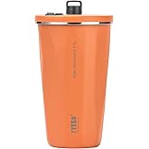 TYESO Stainless Steel Tumbler with straw inside Stainless steel wide-mouth vacuum insulation home office outdoor multi-color thermal and cold insulation cover with 20oz (Orange, 20 oz)