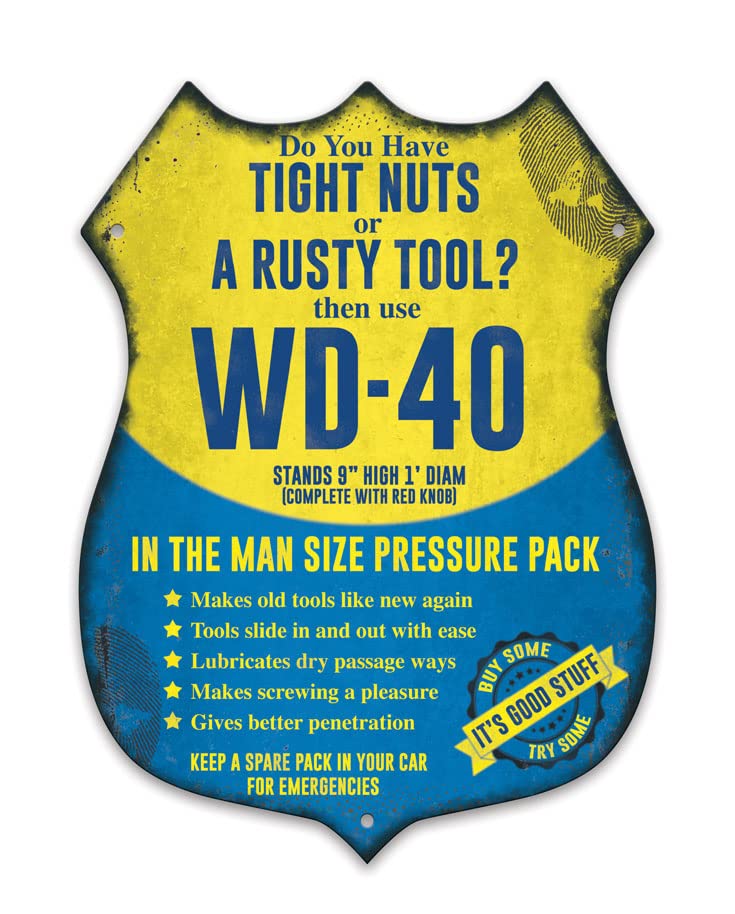 Tight Nuts or A Rusty Tool - Shield shaped metal plaque