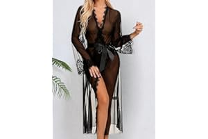 Lingerie for Women Sexy Long Lace Kimono Robe Mesh Chemise Lace Gown Swimsuit Cover Up