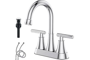 Alenart Stainless Steel Bathroom Sink Faucet, 2 Handle Bathroom Sink Faucet with Pop-up Drain and Supply Hoses，Chrome Bathroo