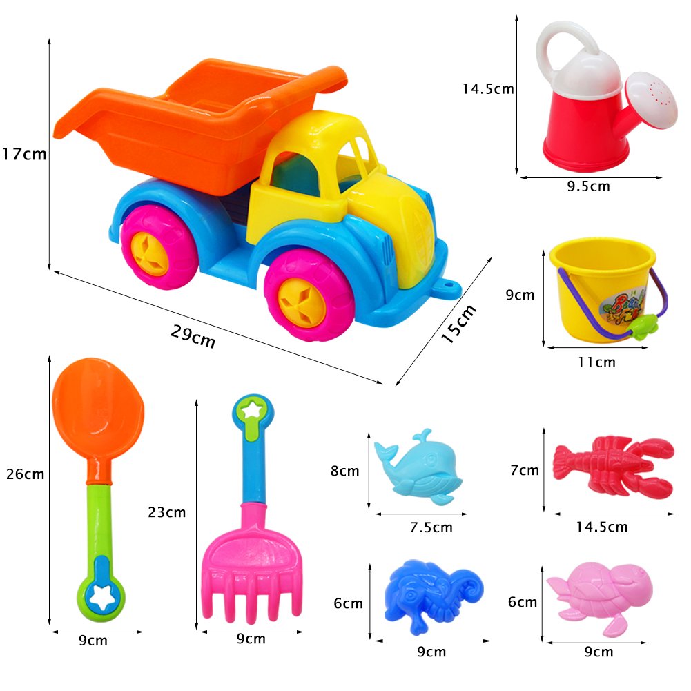 Nuheby Jeux de Plage Jouet Sable avec Jouet Voiture Camion Vie Marine Arrosoir Enfant Kit Jouets de Plage en Filet Portable Jeux Exterieur Enfant 3 4 5 Ans