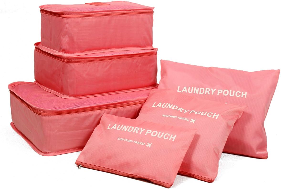 KAILIN 6Pcs Waterproof Travel Storage Bags Clothes Packing Cube Luggage Organizer Pouch (Watermelon Red)