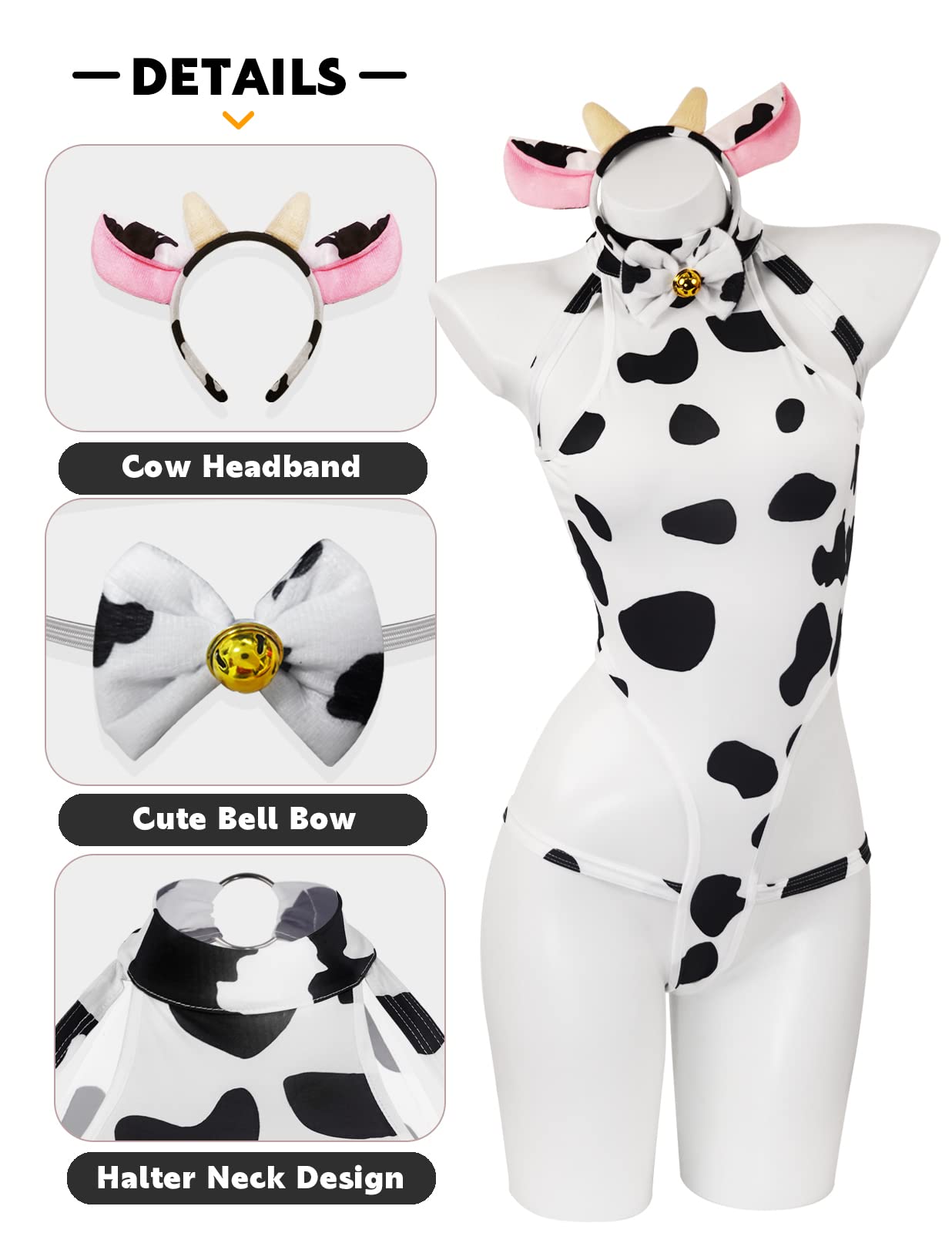 paloli Womens Anime Cow Cosplay Bikini Lolita Kawaii Bra and Panty Set Japanese Underwear White Stocking