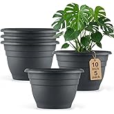 RooTrimmer 5 Pack 10 Inch Plant Pots for Indoor Outdoor,Plastic Floor Planters with Drainage Holes,Lightweight Flower Pots for Home,Patio &amp; Garden(Grey)