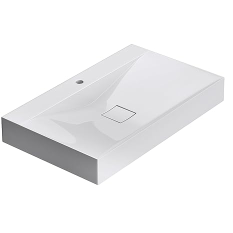 Waschbecken Col810 Hänge-Waschtisch Aufsatz-Waschschale Mineralguss Weiß 1 Armaturenloch recht-eckig Breite: 80 cm