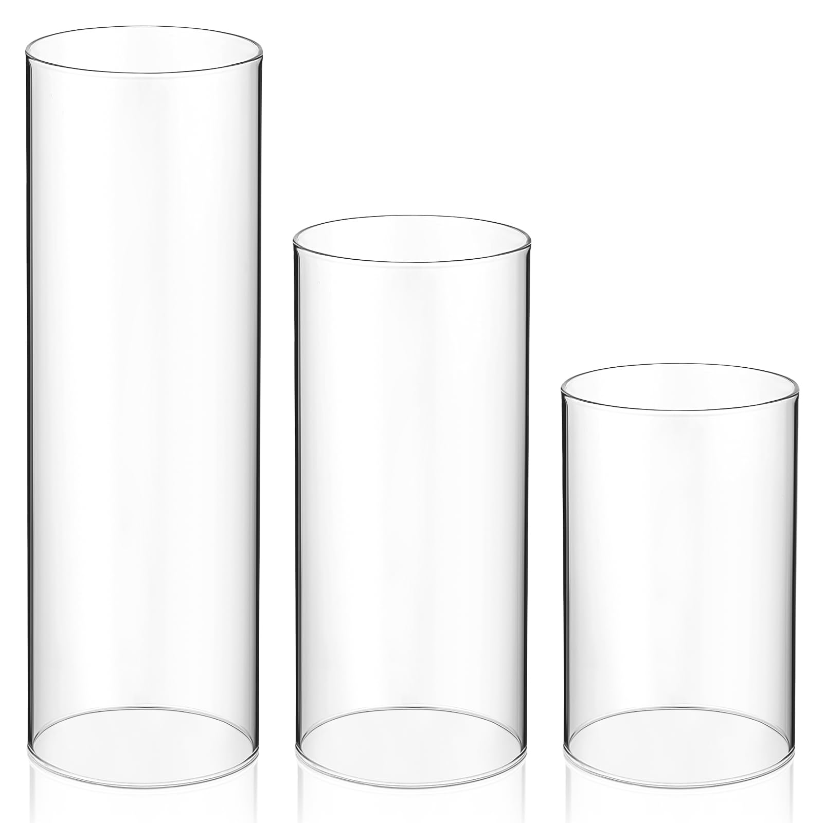 DECHOUS Hurricane Candle Holder Sleeve, Set of 3 Glass Cylinder Candle Holder, Open Ended Glass Hurricane Candle Holder Tube Shade Chimney, Height 10/15/20cm, Wide 6cm