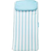 Comfy Floats No Inflate Roll Up Sun Bed Water Lounger, Blue/White, 65 In | Single-Person Vinyl-Coated Foam Core, Built-In Pillow Headrest, Zip-Off Machine Washable Mesh Cover, Carry Handle