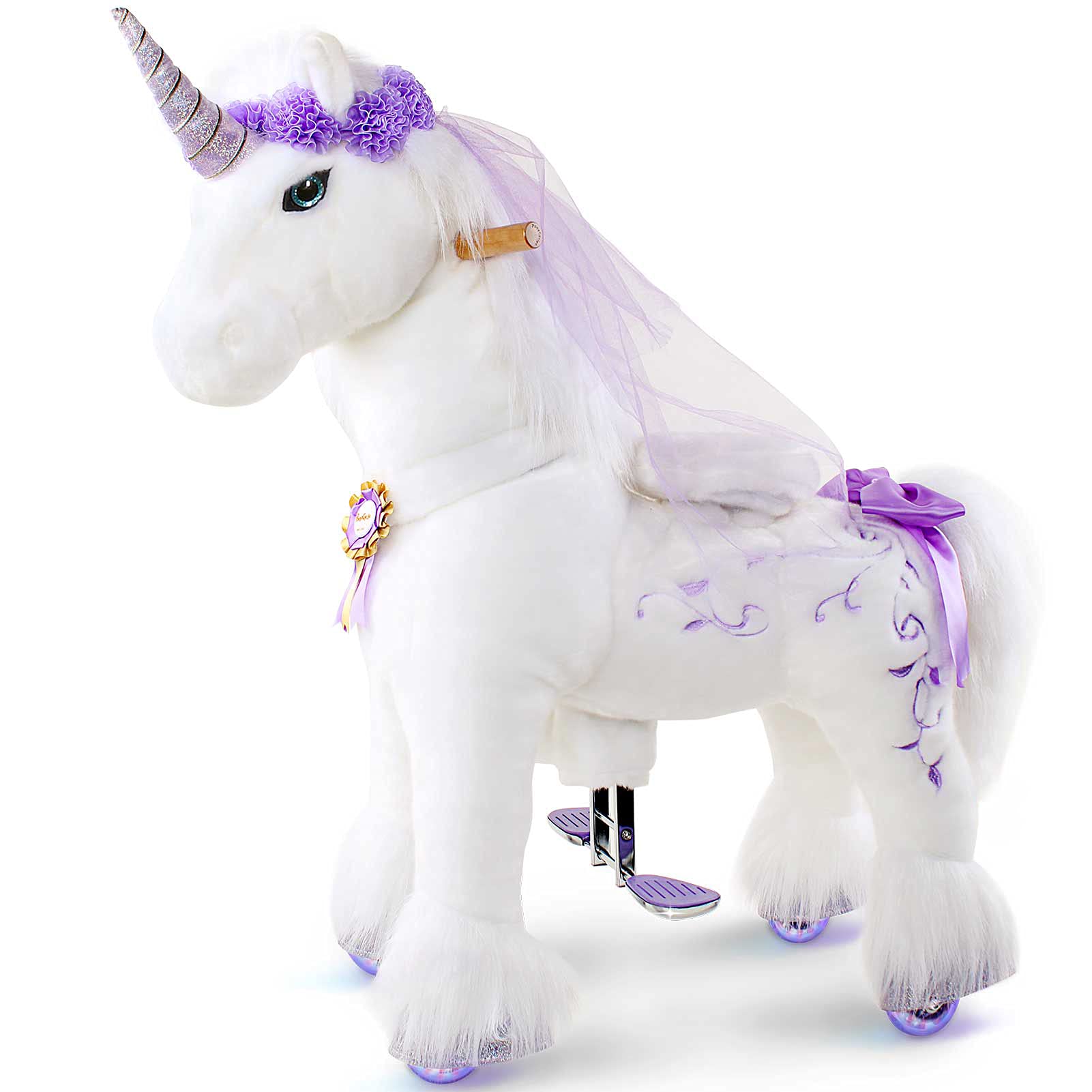 PonyCycle Official Ride on Toys Premium Model K Mechanical Walking Animals Unicorn with Purple Horn Size 4 for Age 4-8 Medium Size K41