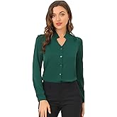 Allegra K Women's Work Office Button Up Shirt Long Sleeve Smooth V Neck Blouse Top 2025