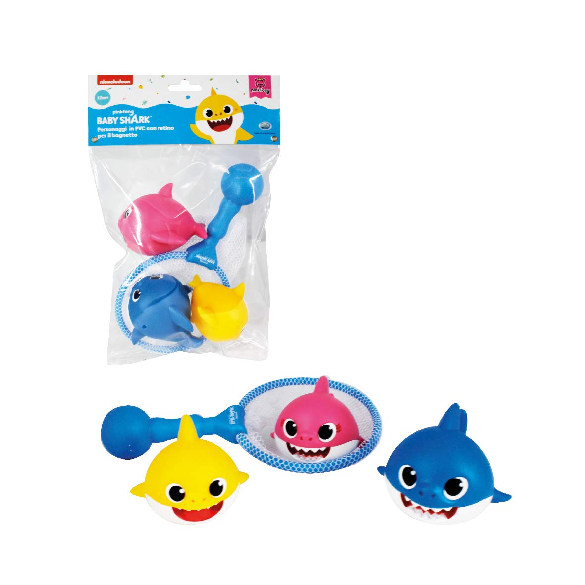 ODS 48822 BABY SHARK Set of 3 Sharks with Bath Net - Blue/Pink/Yellow/White