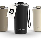 LARS NYSØM Thermo Coffee Mug to go with Strap 17oz | Travel Mug 0.5 Liter with Insulation | Leak Proof Stainless Steel Thermal Tumbler for Coffee and Tea to Go (Carbon Black, 17 oz)