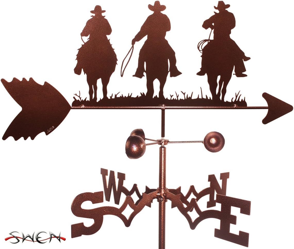 Weathervanes - SWEN Products Hand Made Three Cowboy Western Flat Post Mount Weathervane ~New~