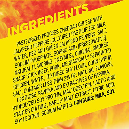 SLIM JIM BEEF ‘N JALAPENO CHEESE SMOKED MEAT STICKS, ORIGINAL FLAVOR, 7G PROTEIN PER SERVING, 1.15 OZ. (14 COUNT)