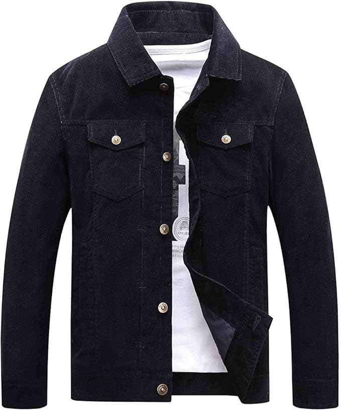 Chartou Men's Vintage ButtonFront Slim Fit Corduroy Denim Jacket (X