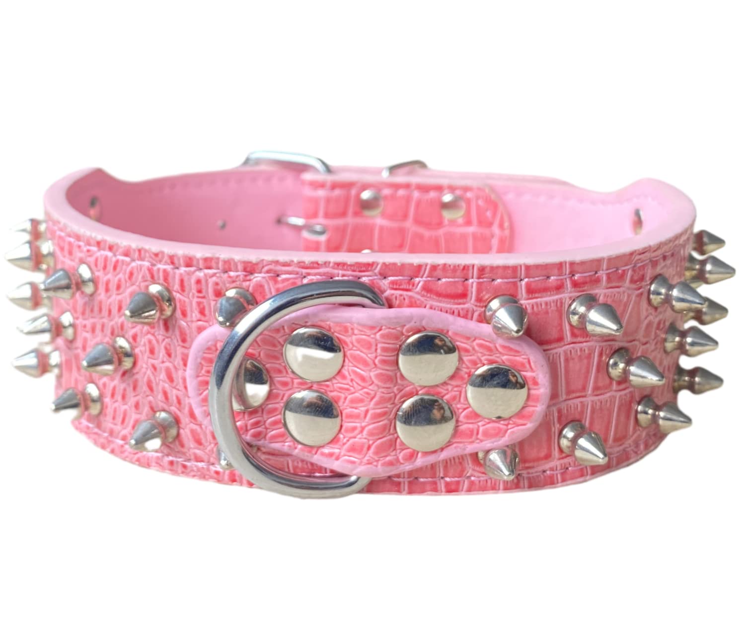 haoyueer Spiked Leather Dog Collar Bullet Rivets Studded 2 Inch Width Stylish Leather Dog Collars for Medium & Large Dogs Pitbull … (S, Pink1)