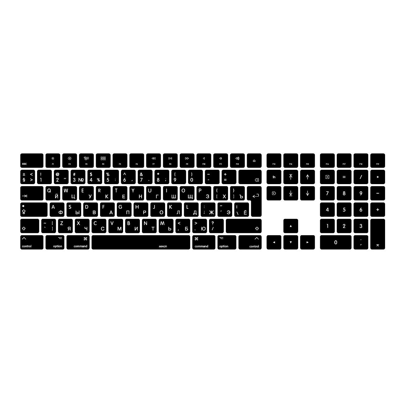 MiNGFi Russian Silicone Keyboard Cover for Magic Keyboard with Numeric Keypad (2017+) Model A1843 EU/ISO Keyboard layout - Black