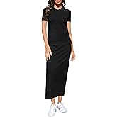 BeautyNee Women's 2 Piece Outfits Casual Short Sleeve Pullover Hoodie Tops Midi Skirts Tracksuit Sweatshirt Lounge Set Pocket