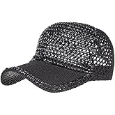 Women Men Studded Rhinestone Crystals Adjustable Ponytail Mesh Baseball Cap Shiny Bling Casual Sports Cap Breathable Sun Hat