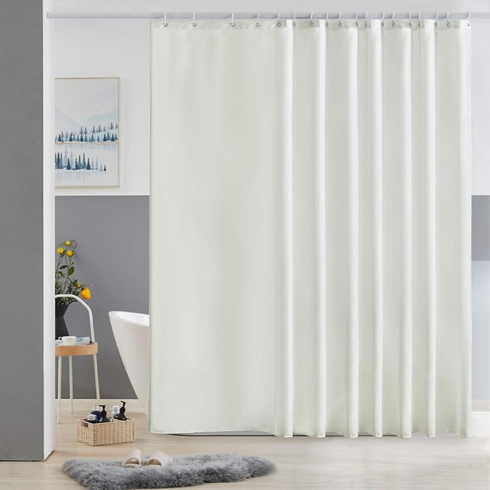 Furlinic Extra Wide Shower Curtain 275x180cm Beige with 18 Hooks Waterproof