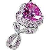 925 Sterling Silver Heart Shape Perfect Cut 3 Carat Pink Gemstone Rings Fashion Women's Pink Crystal Rings Cubic Zirconia Promise Love Halo Engagement Wedding Rings Women's Eternity Rings 560 (6)