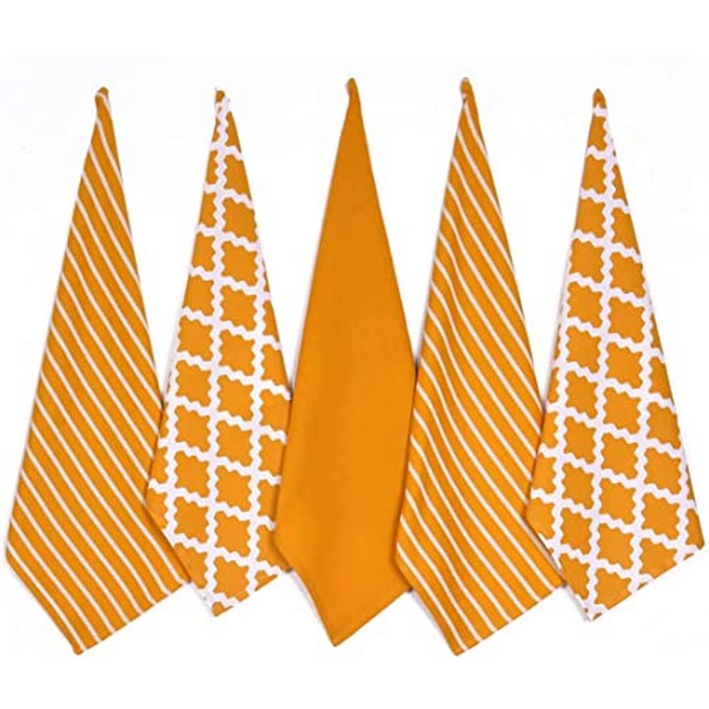 Penguin Home Premium 100% Pure Cotton Tea Towel for Kitchen, Set of 5 Kitchen Towels, Soft & Durable Kitchen Cloths Towel Set, Machine Washable, 65 x 45 cm Colour - Ochre