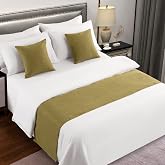 AMBERIS Bed Runner Green, Imitation Linen Decorative Bed Scarf for Home Hotel (Pillowcases Sold Separately)