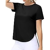 THE GYM PEOPLE Women's Workout T-Shirts Loose Fit Short Sleeve Cotton Running Basic Tee Tops with Split Hem