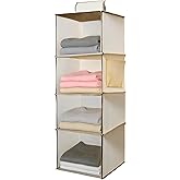 Auryntera Hanging Closet Organizer 4 Tier Hanging Storage with Side Pocket, Foldable Hanging Shelves for Clothes, Laundry Room & RV Use