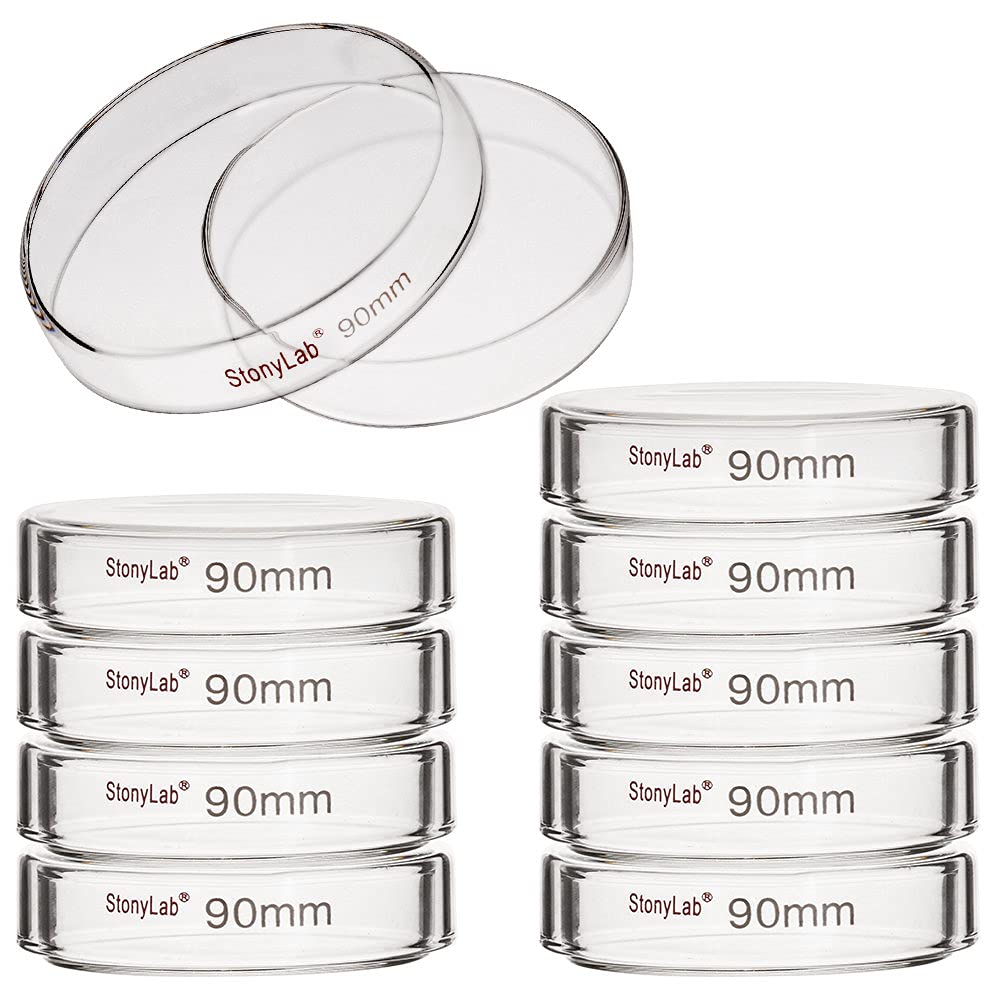 stonylab 10-Pack Glass Petri Dishes, 90x20 mm Borosilicate Glass Clear Culture Dish with Clear Lid for Laboratory