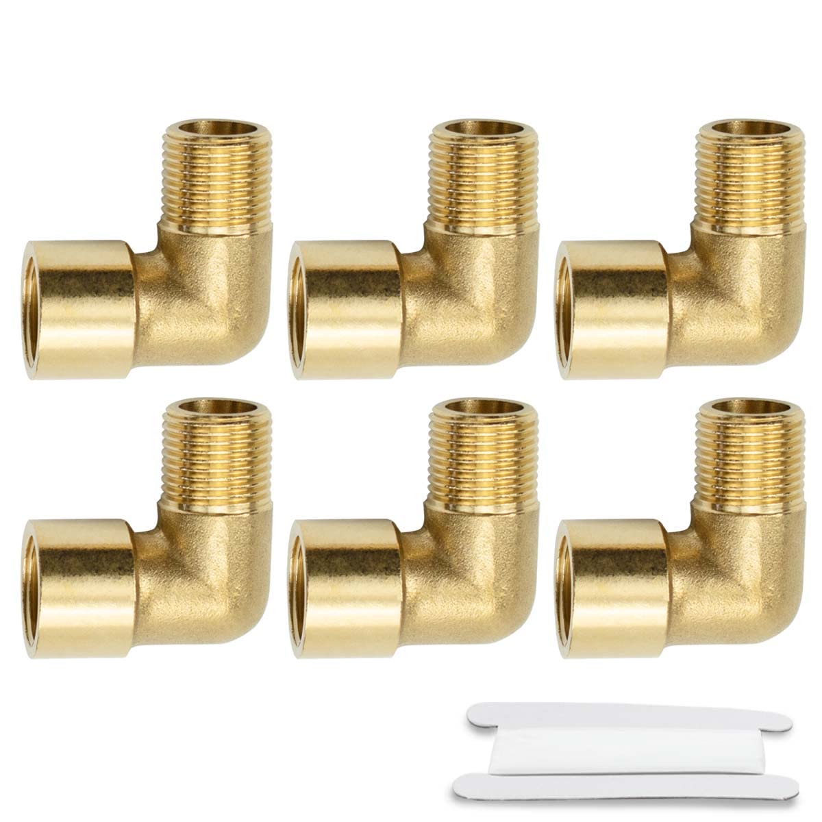Bwintech 6 Pcs 90 Degree 1/2" Female to 1/2" Male BSP Thread Brass Elbow Connector Pipe Fitting for Pipe Connecting Conversion